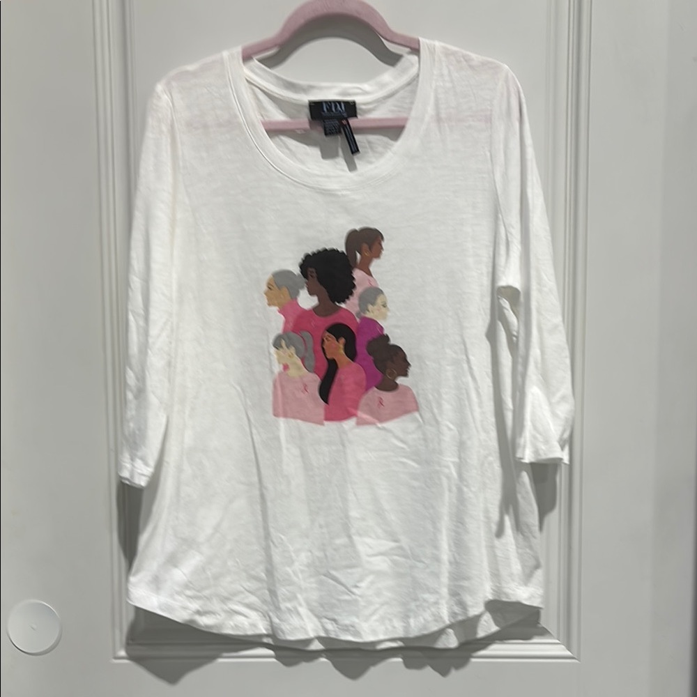 FDJ Womens Breast Cancer Awareness Graphic T-Shirt - White Size LG
